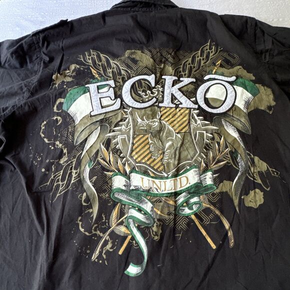 Vintage Ecko Unltd Y2K Streetwear Grunge Black Graphic Print Button-Up Men’s‎ L - Picture 7 of 10